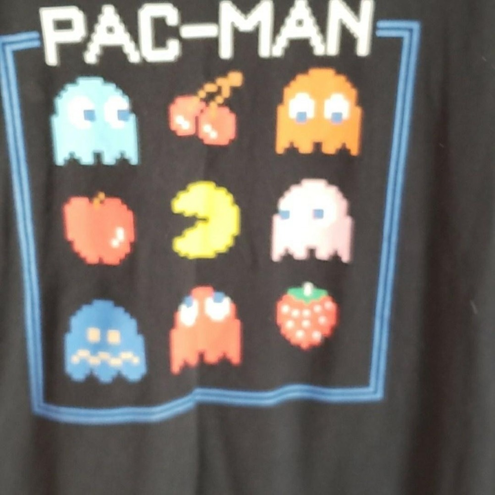 Pac-Man Shirt Mens XL Black Ghost Fruit Graphic Tee Video Game Retro Tagless